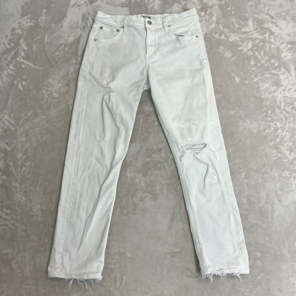 Agolde Jeans‎ Womens 25 White Denim Isabel Ankle Slim Boyfriend Mid Rise READ